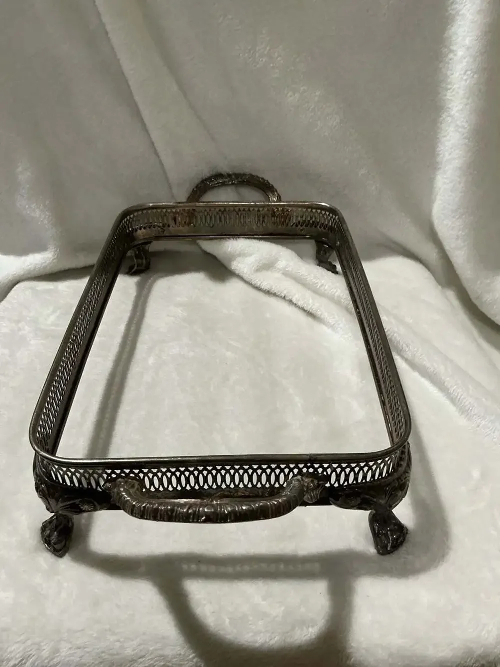 Vintage Silver Plated Footed Casserole Dish Holder Tray with Handles